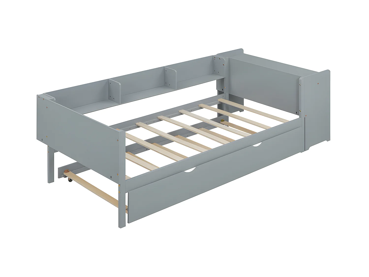 Cama individual 90x200 cm con cama nido - con escritorio al lado - Gris