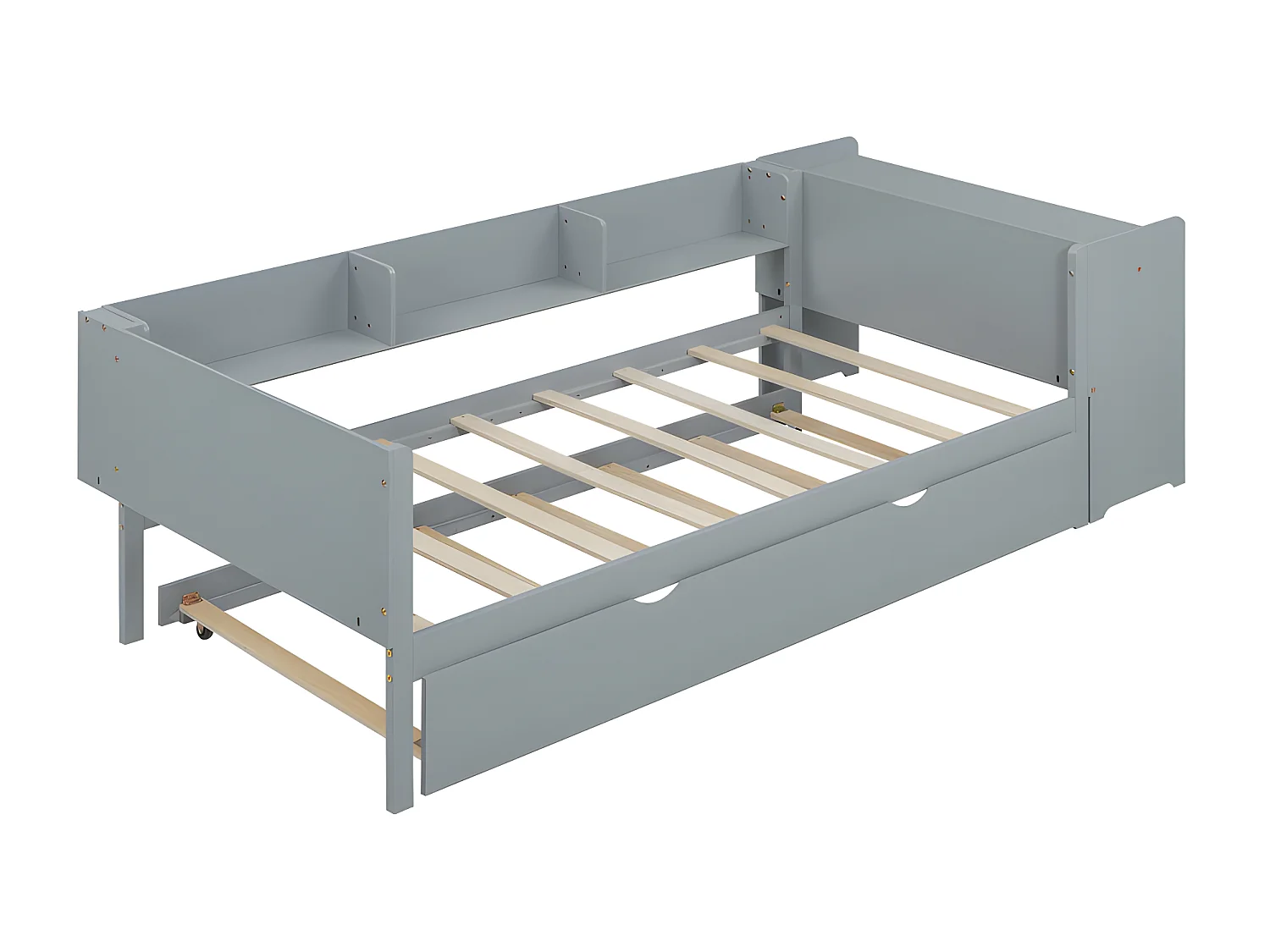 Lit simple 90x200 cm avec un lit gigogne - avec bureau à côté - Gris