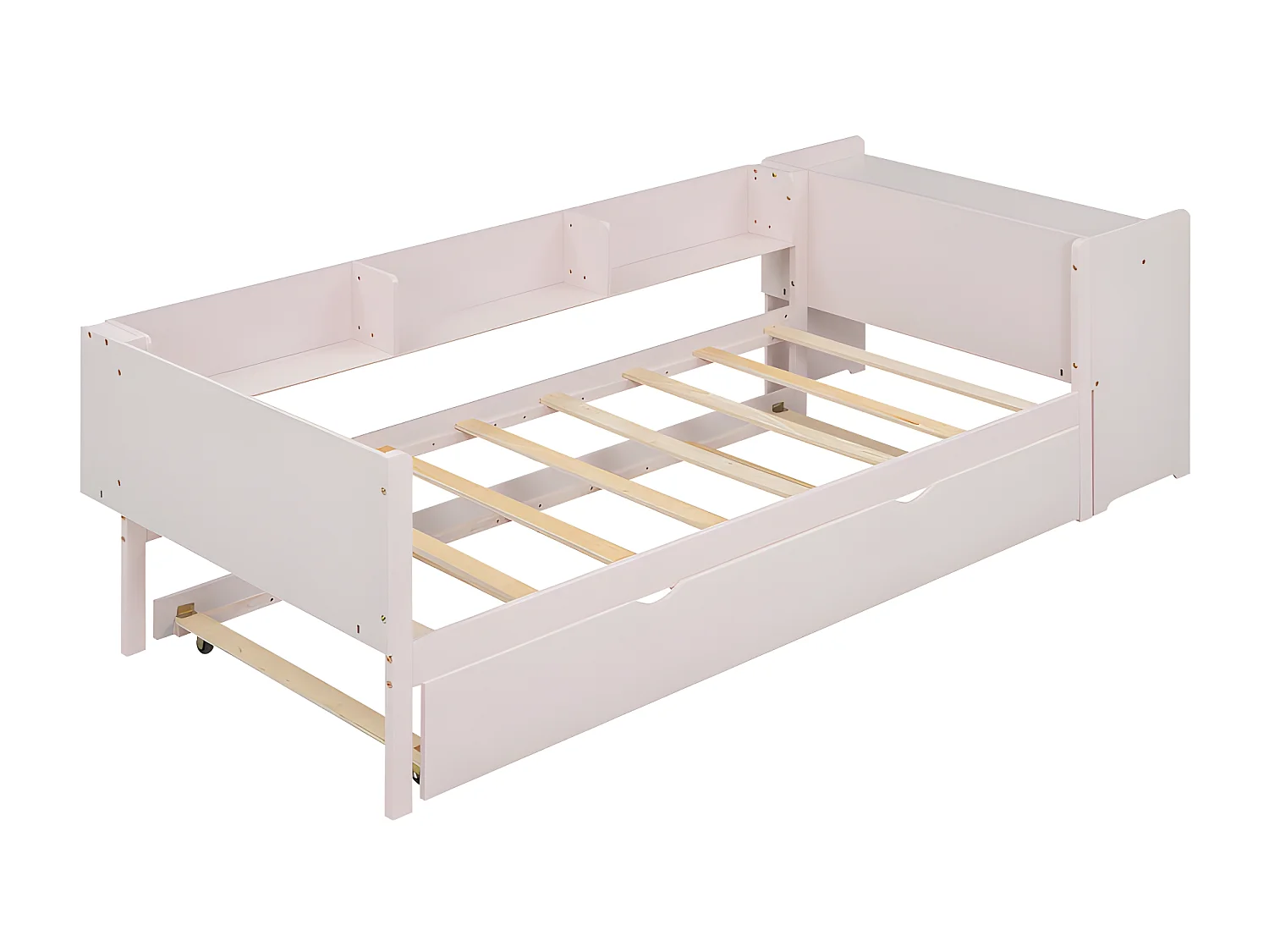 Eenpersoonsbed 90x200 cm met onderschuifbed - met bureau ernaast - Roze