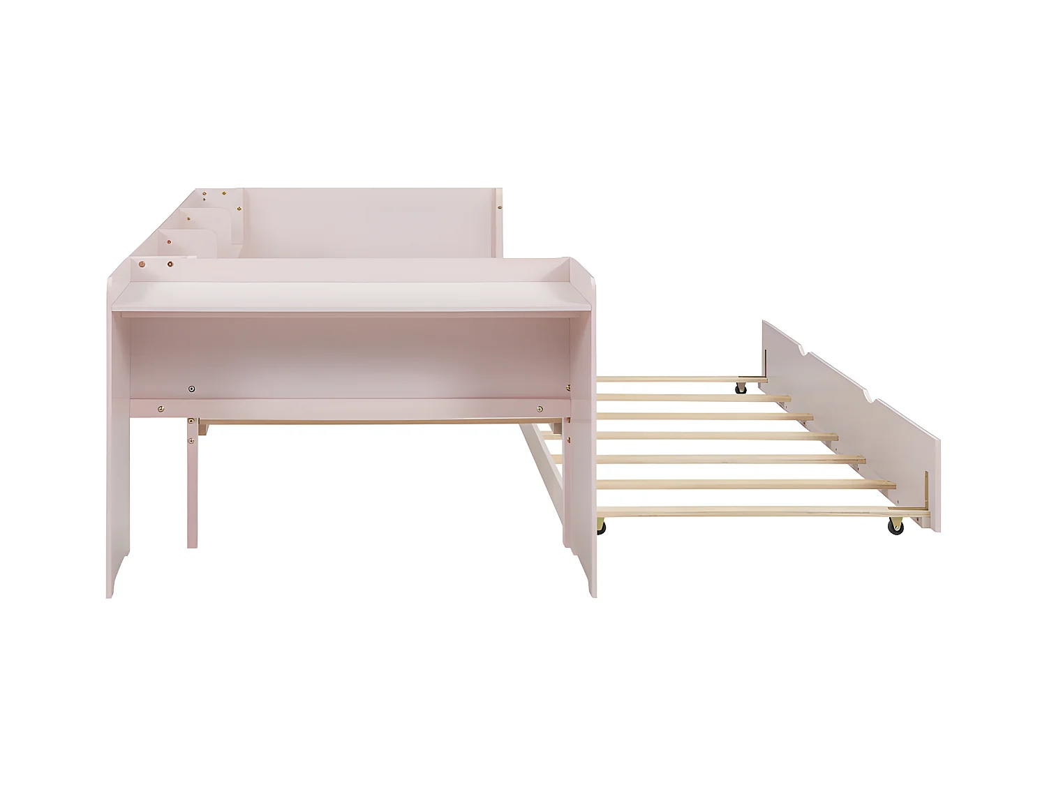 Einzelbett 90x200 cm mit Ausziehbett – mit Schreibtisch daneben – Pink