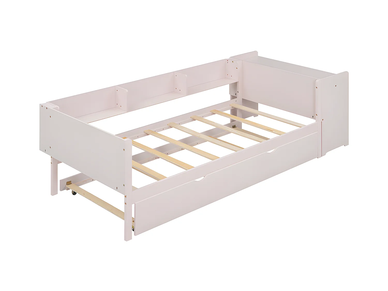 Einzelbett 90x200 cm mit Ausziehbett – mit Schreibtisch daneben – Pink