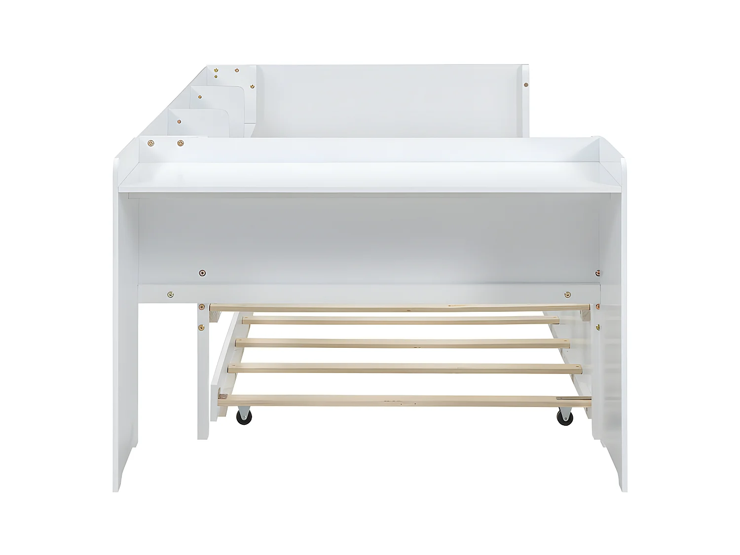 Lit simple 90x200 cm avec un lit gigogne - avec bureau à côté - Blanc