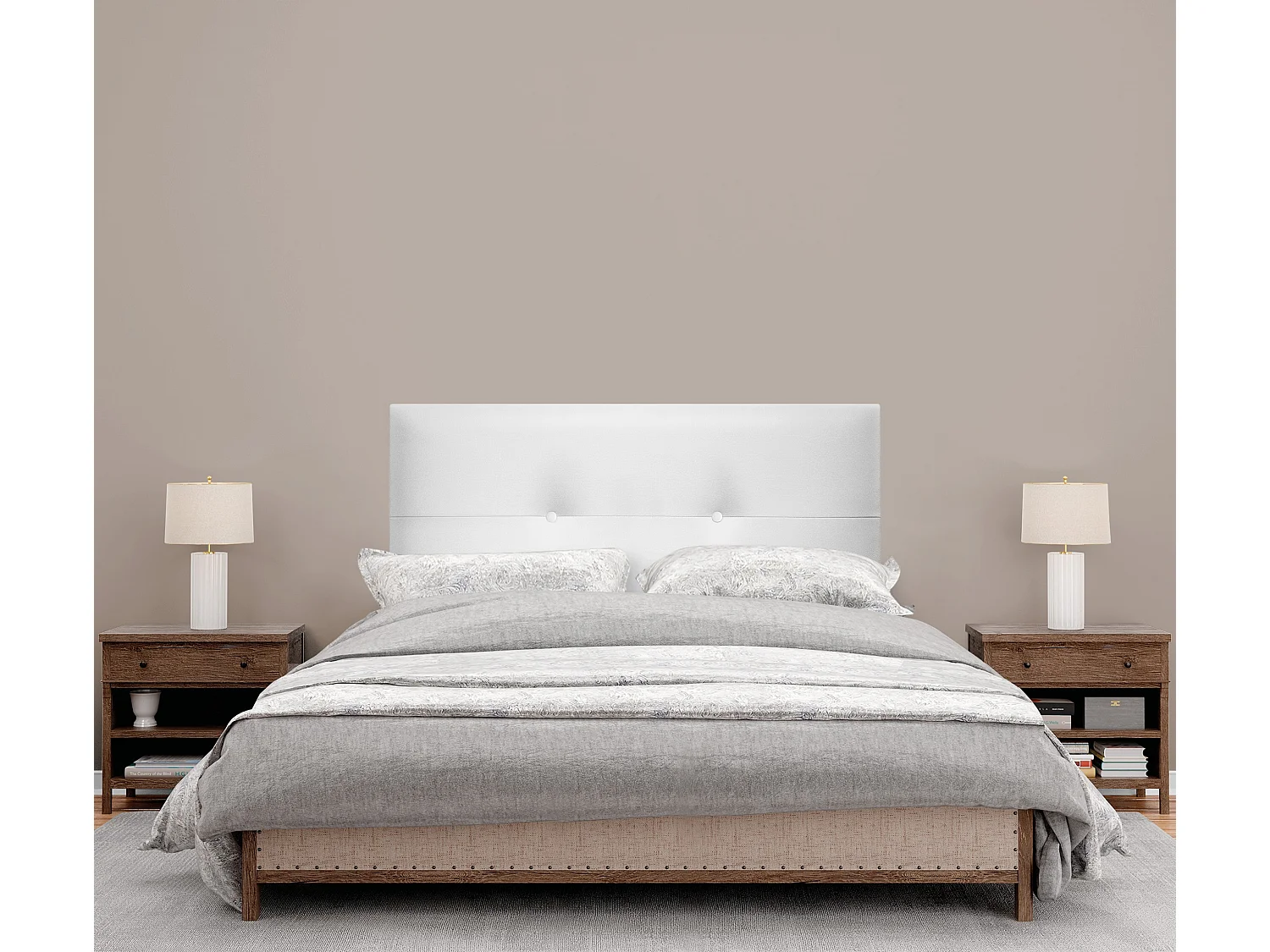 DHOME Kunstlederen hoofdeinde met knopen 90x50cm Bedden 80/90 - Wit