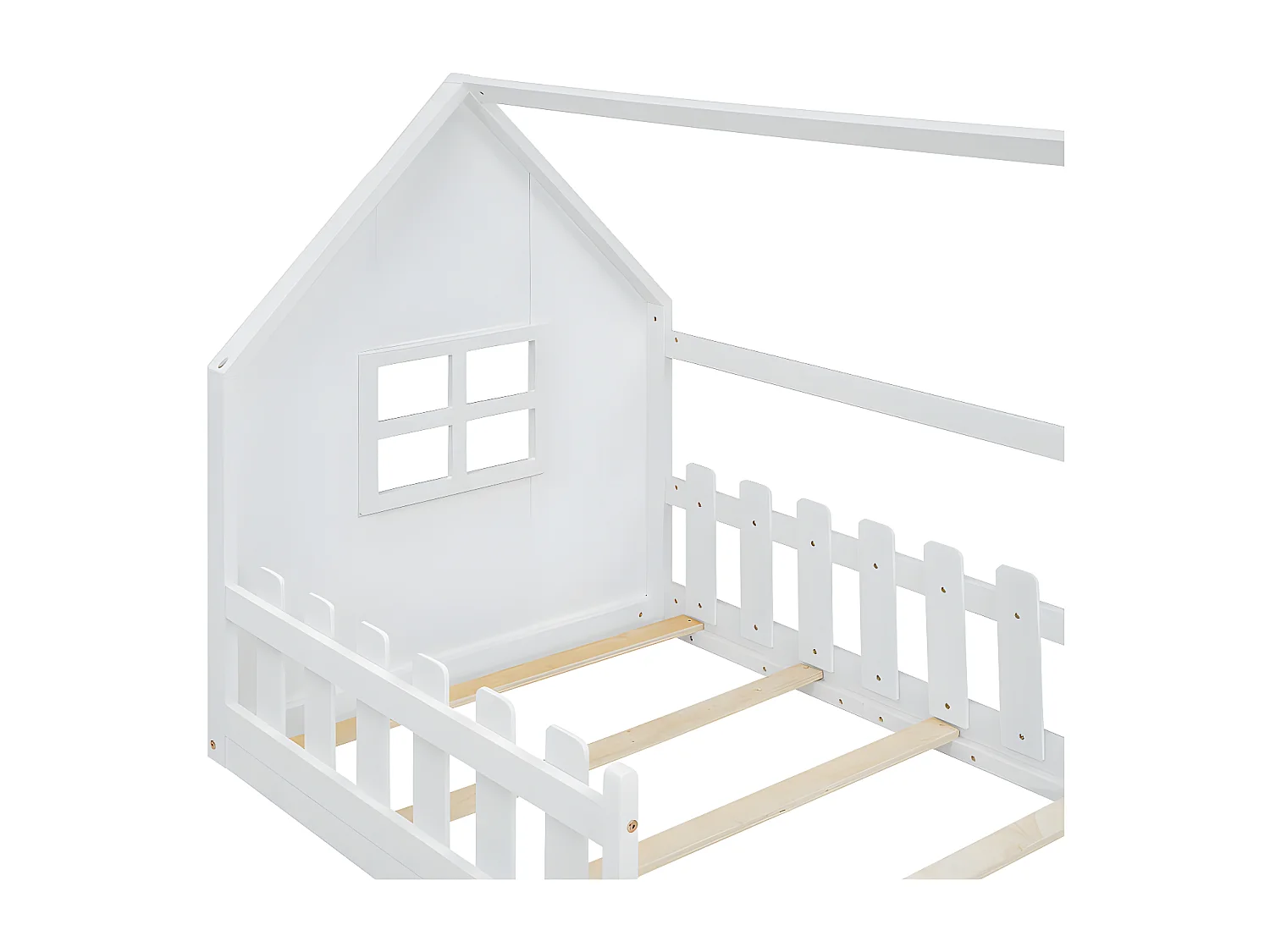 Cama cabine para criança 90x200 cm - em formato de casa - em madeira de pinho e MDF - Branco