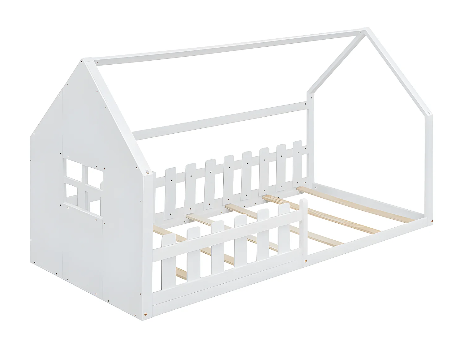 Cama cabine para criança 90x200 cm - em formato de casa - em madeira de pinho e MDF - Branco