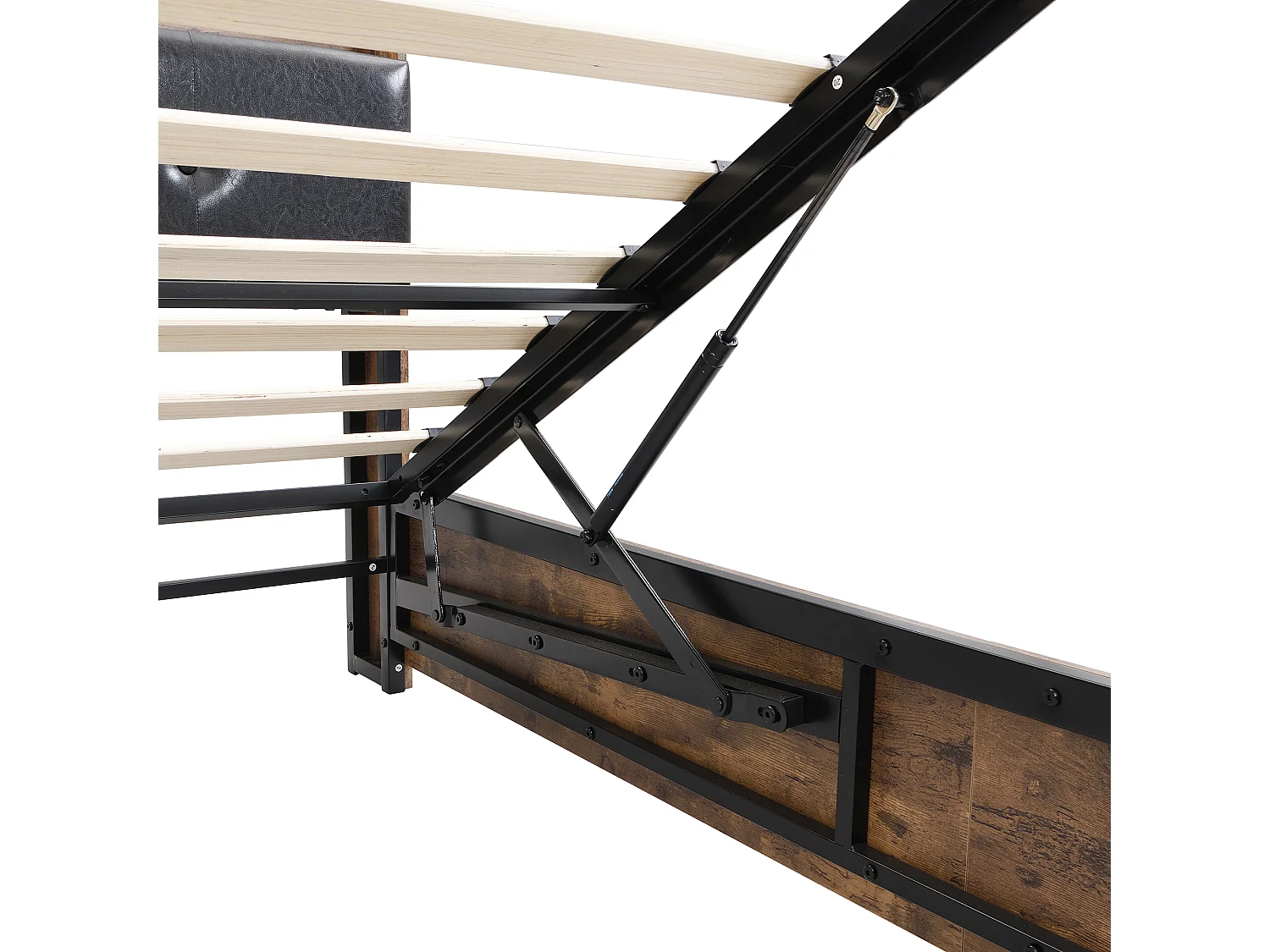 Opbergbed 140x200cm - met opberghoofdeinde en metalen lattenbodem - Donker naturel & Zwart