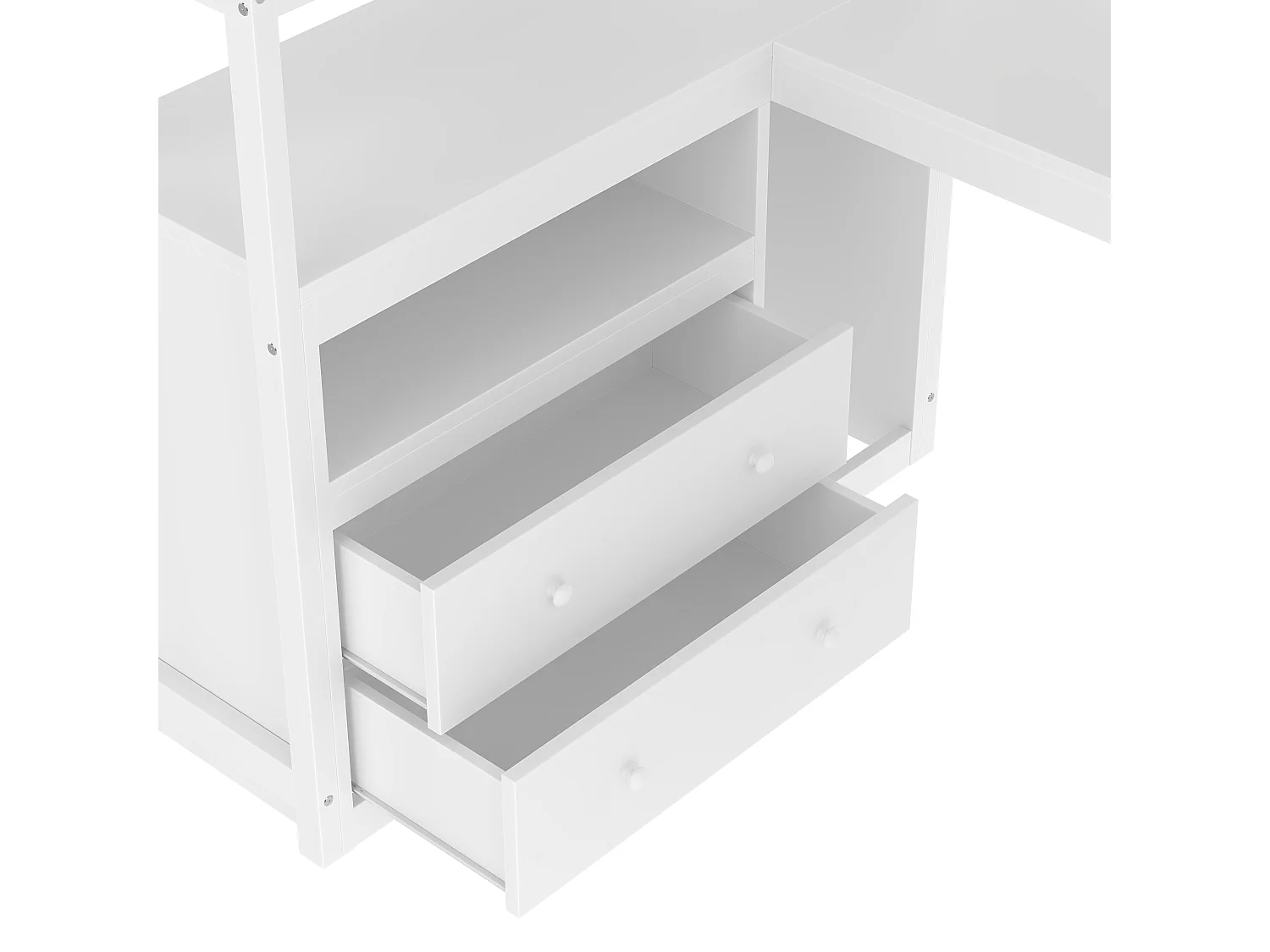 Cama alta 90x200 cm - con escritorio y escalera de almacenamiento - Blanco