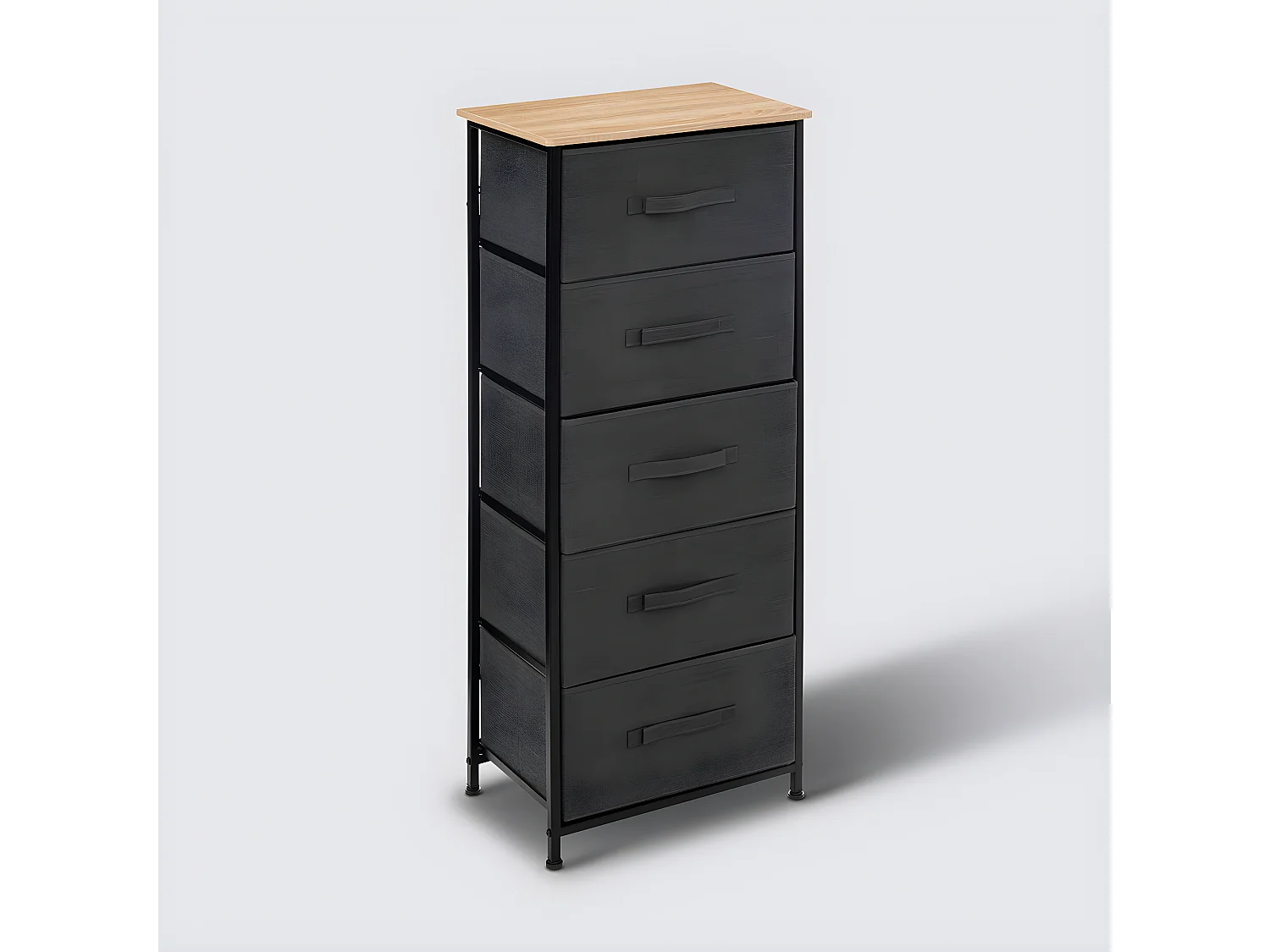 Meuble de rangement haut avec 5 tiroirs en tissu coloris gris foncé