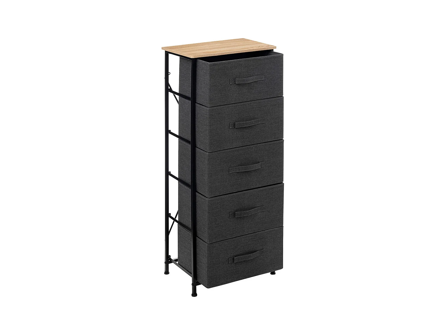 Meuble de rangement haut avec 5 tiroirs en tissu coloris gris foncé