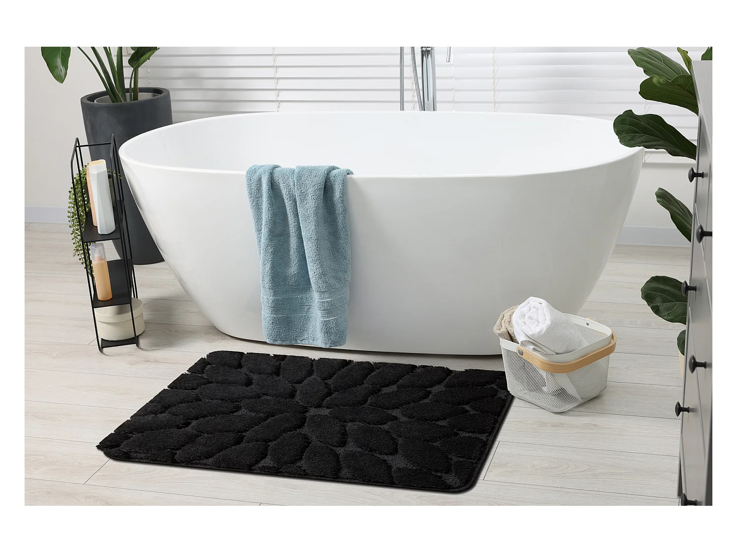 Badkamertapijt SUPREME STONES, stenen, antislip, zacht - zwart 60x100 cm