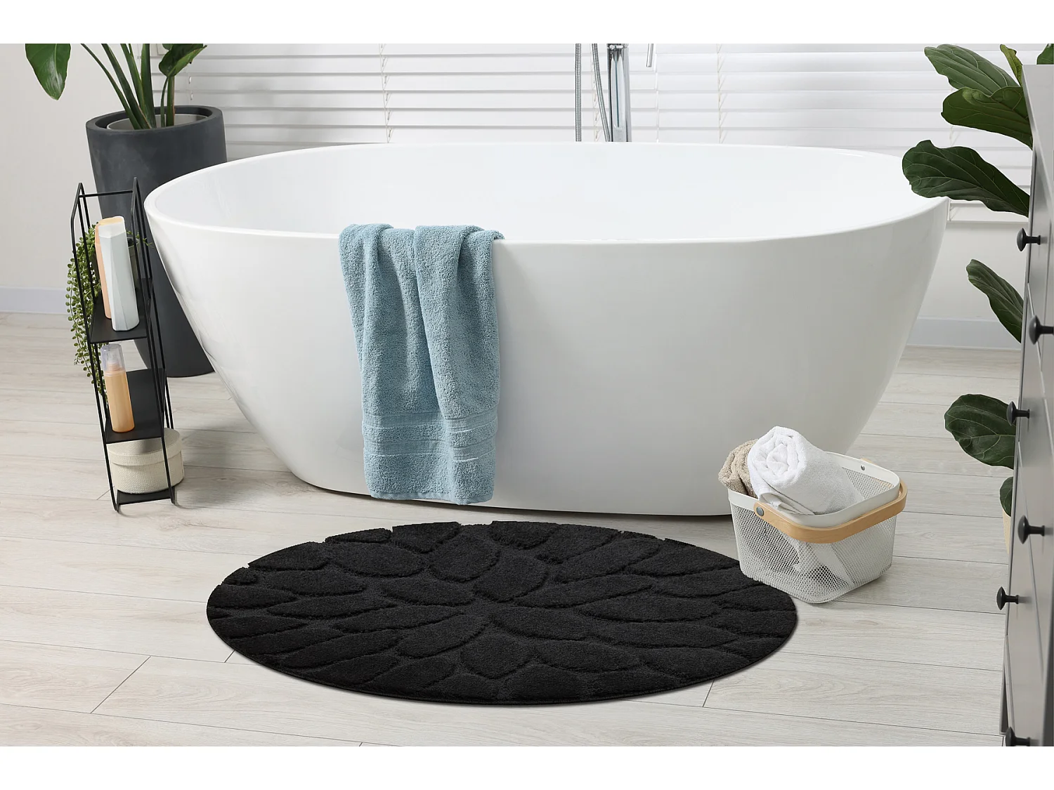 Badteppich SUPREME Kreis STONES, Steine, rutschfest, weich – schwarz cercle 67 cm