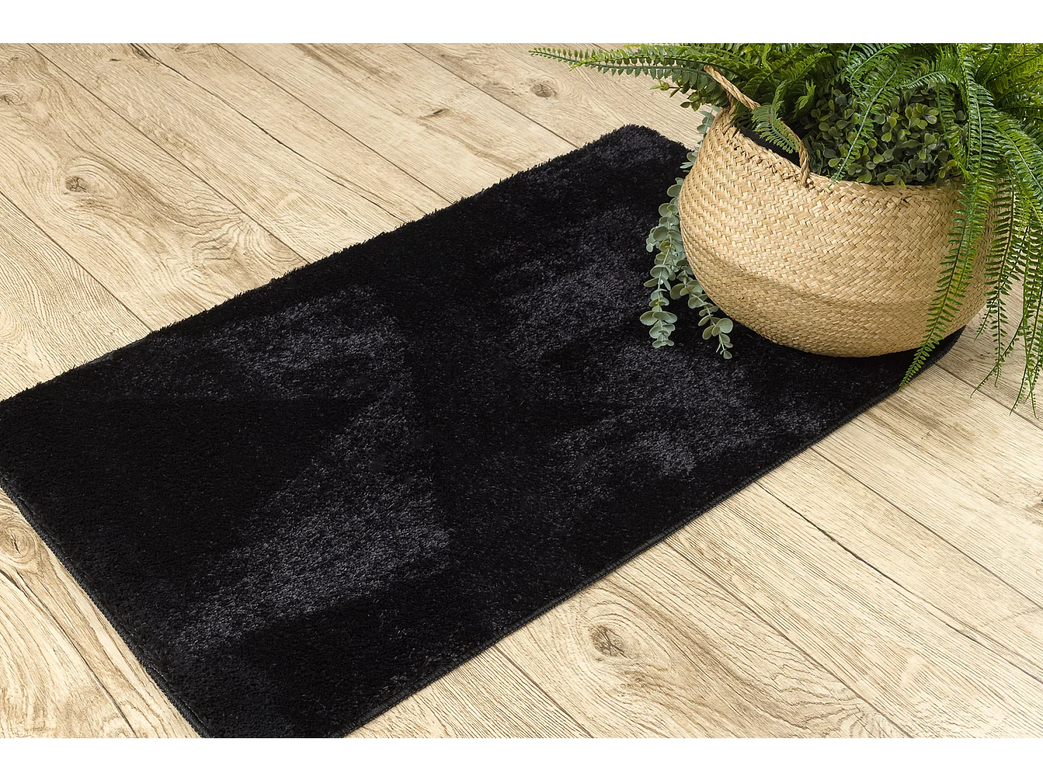 Tapis de salle de bain SANTA, plaine, antidérapant, doux - noir 60x100 cm