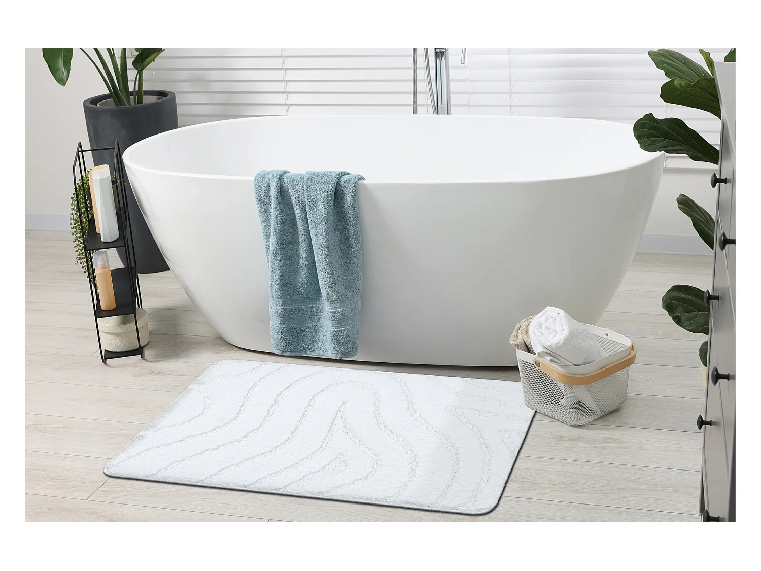 Badkamertapijt SUPREME WAVES, Golven, antislip, zacht - wit 60x100 cm