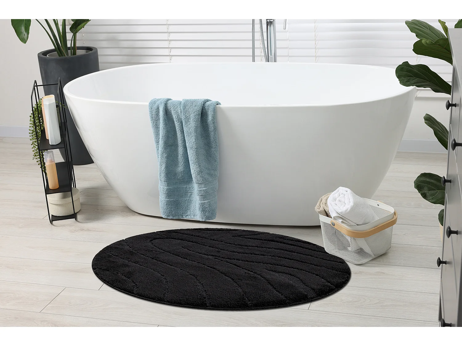 Badteppich SUPREME Kreis WAVES, Wellen, rutschfest, weich – schwarz cercle 100 cm