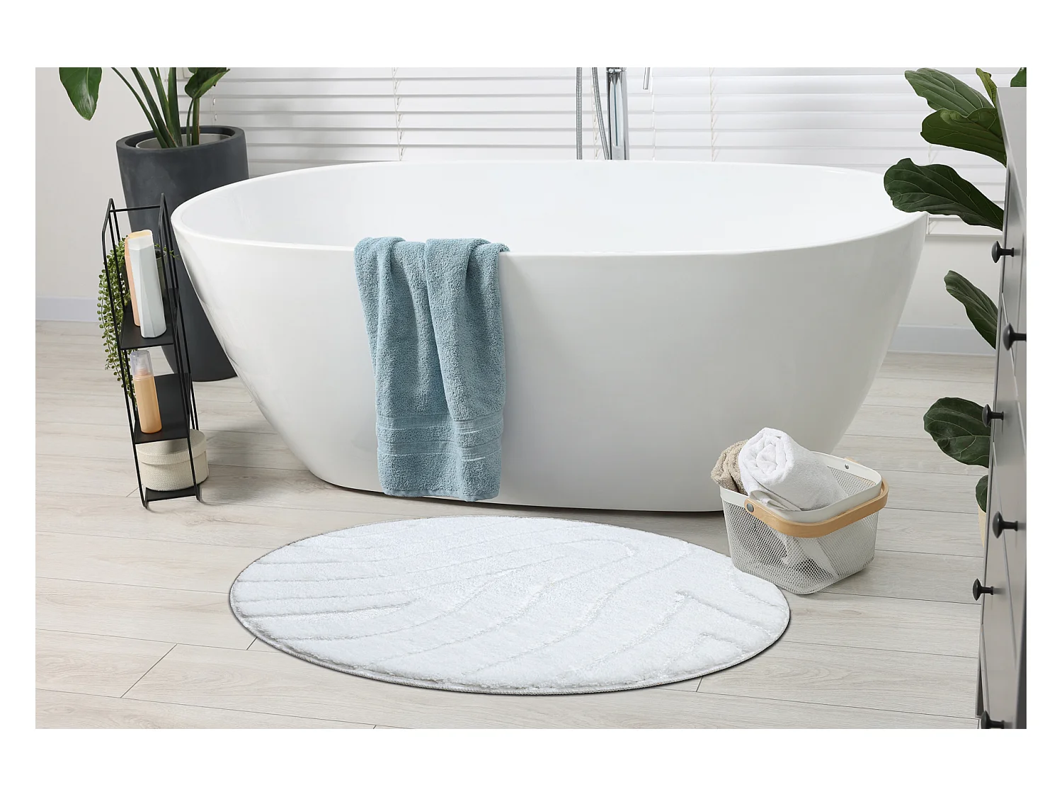 Badkamertapijt SUPREME cirkel WAVES, Golven, antislip, zacht - wit cercle 100 cm