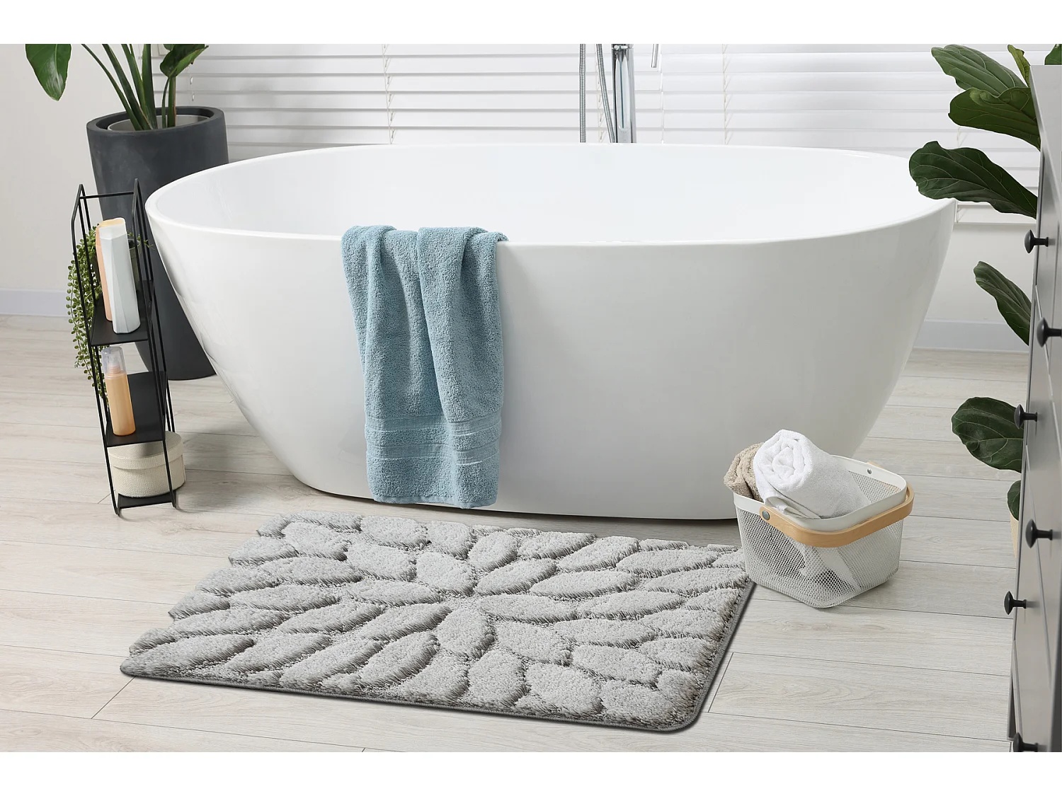 Badteppich SUPREME STONES, Steine, rutschfest, weich – grau 60x100 cm