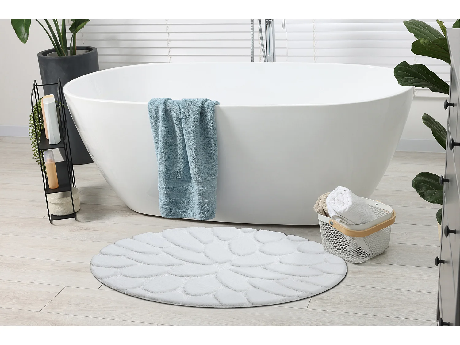 Badteppich SUPREME Kreis STONES, Steine, rutschfest, weich – weiß cercle 67 cm