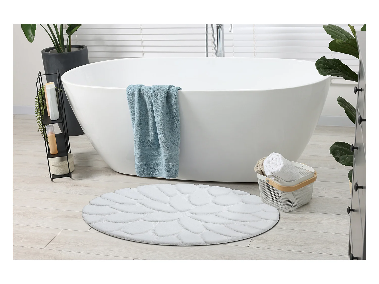 Badkamertapijt SUPREME cirkel STONES, stenen, antislip, zacht - wit cercle 67 cm