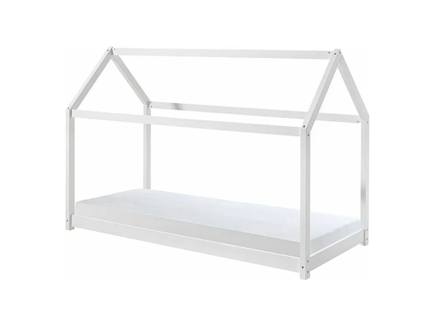Lit Enfant & Matelas "Cabane" 90x200cm Blanc