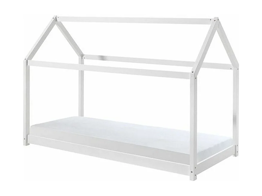 Lit Enfant & Matelas "Cabane" 90x200cm Blanc