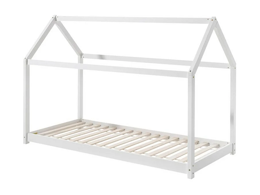 Lit Enfant & Matelas "Cabane" 90x200cm Blanc