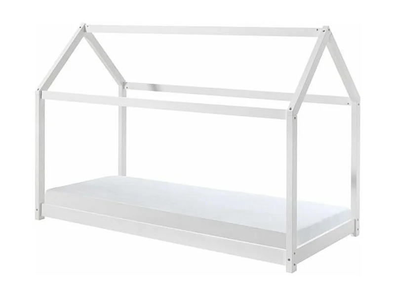 Lit Enfant & Matelas "Cabane" 90x200cm Blanc