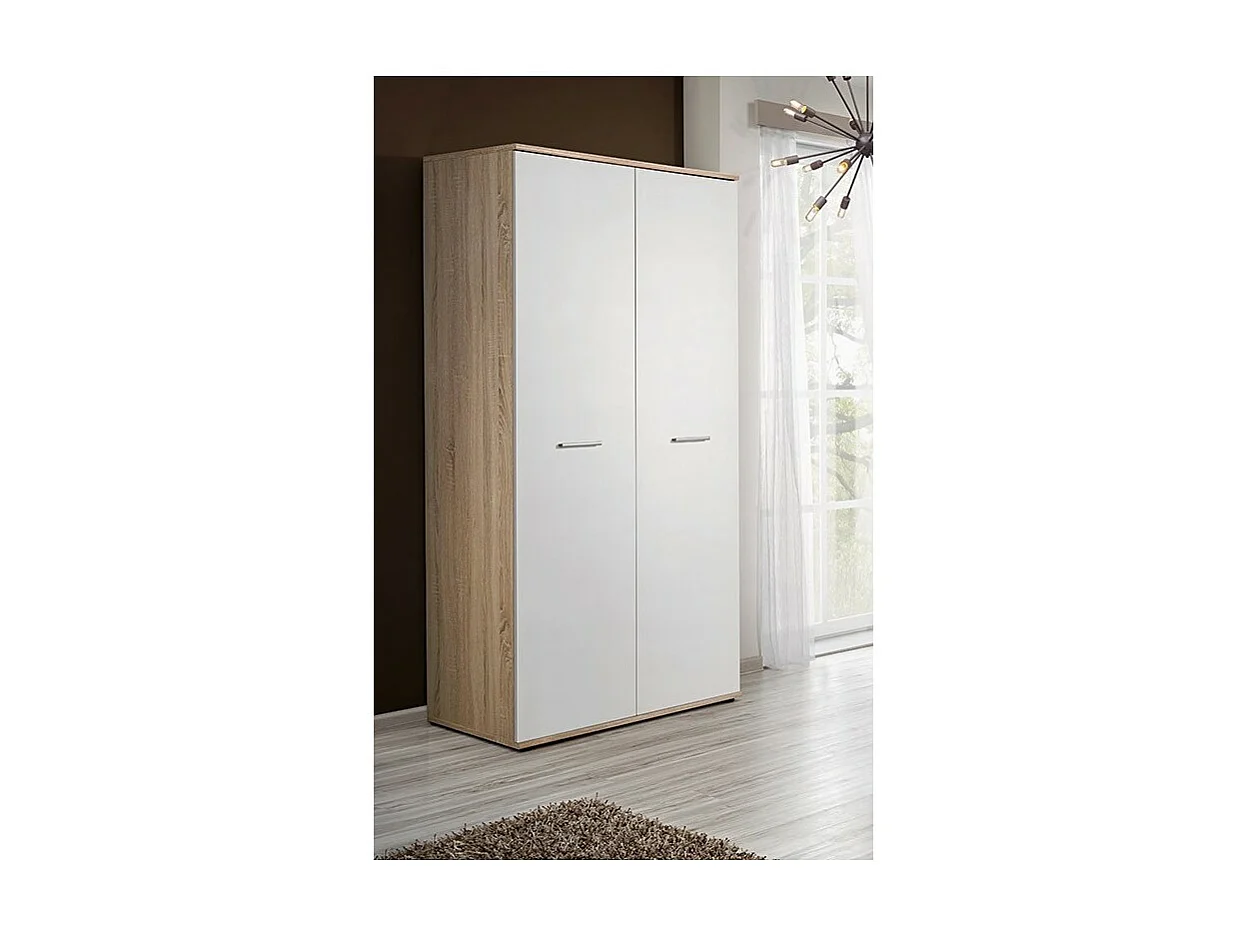 Armoire chambre d'enfant design coloris chêne et blanc avec 2 portes battantes collection DENVER.