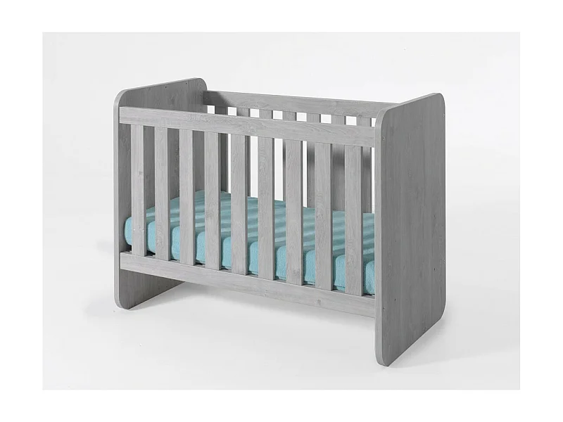Lit bébé robuste 60x120 évolutif en lit enfant 90x200 coloris gris effet bois