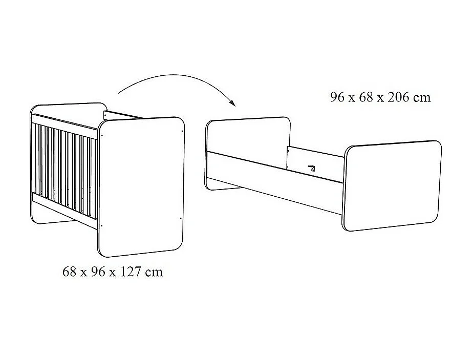 Berço resistente 60x120 que se transforma em cama infantil 90x200 na cor cinza efeito madeira.