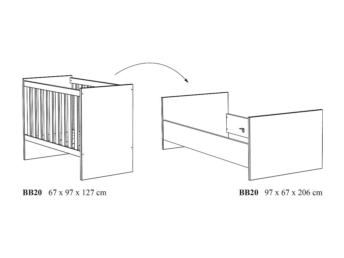 Lit bébé robuste 60x120 évolutif en lit enfant 90x200 coloris chêne doré collection TIMMY.