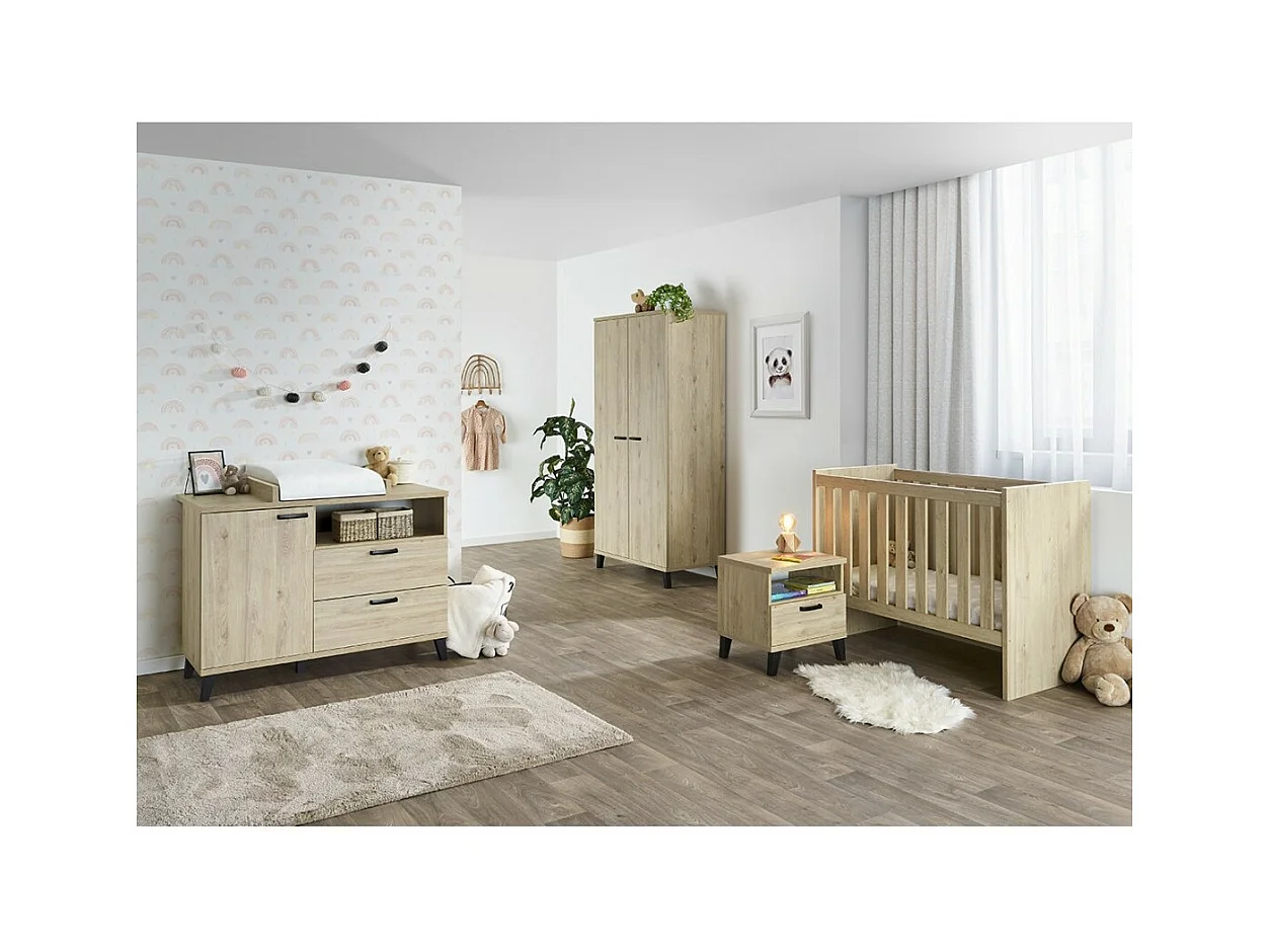 Chambre bébé ou enfant DANAÉ, lit 60x120 évolutif en 90x200, armoire, commode à langer et chevet