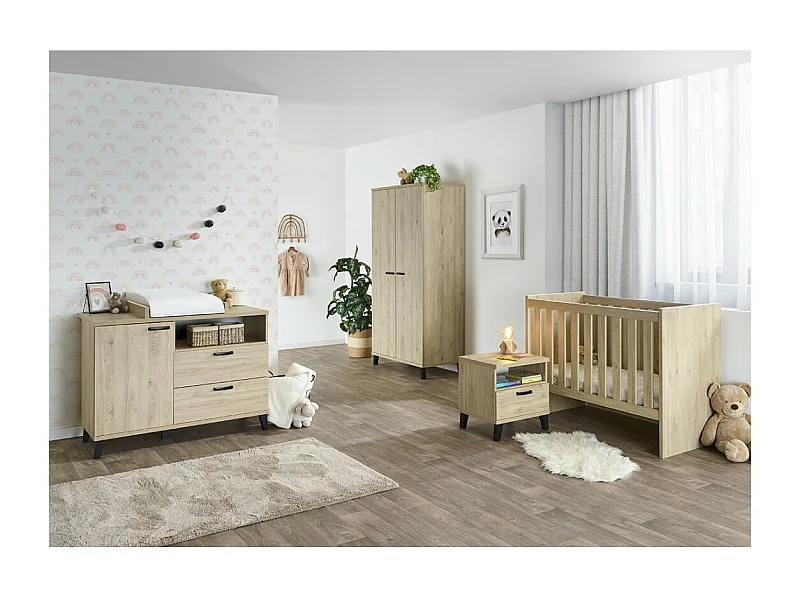 Chambre bébé ou enfant DANAÉ, lit 60x120 évolutif en 90x200, armoire, commode à langer et chevet