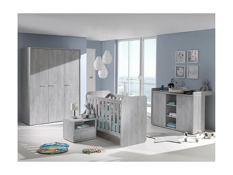 Chambre bébé ou enfant MATHEO, lit 60x120 évolutif en 90x200, armoire, commode à langer et chevet
