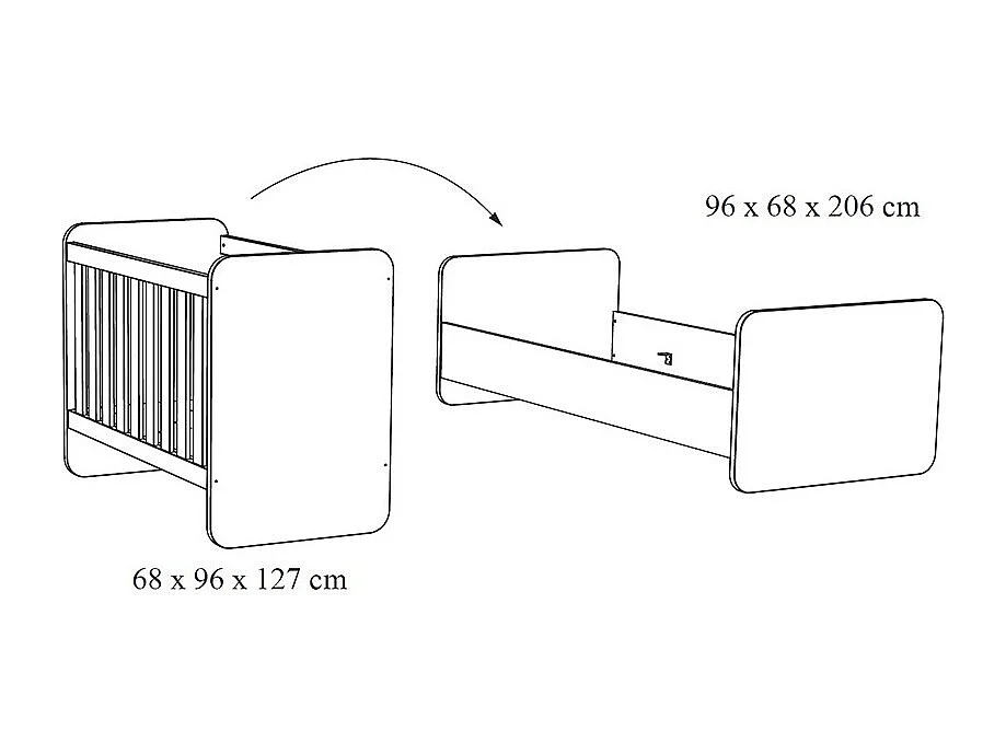 Chambre bébé ou enfant MATHEO, lit 60x120 évolutif en 90x200, armoire, commode à langer et chevet