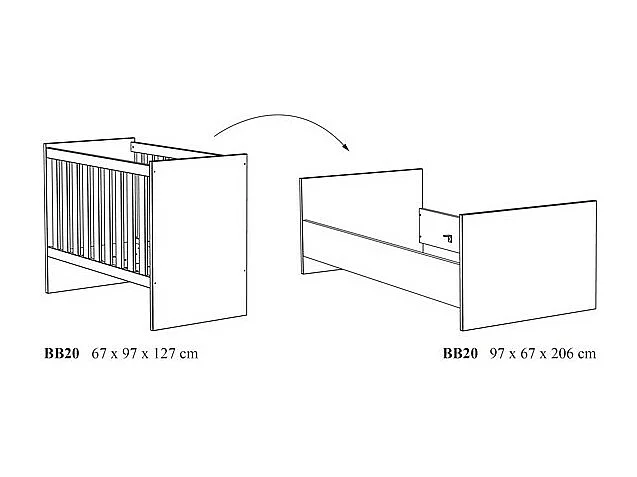 Chambre bébé ou enfant TOMMY, lit 60x120 évolutif en 90x200, armoire, commode à langer et chevet