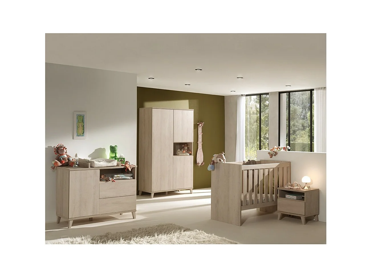 Chambre bébé ou enfant LOUISE, lit 60x120 évolutif en 90x200, armoire, commode à langer et chevet