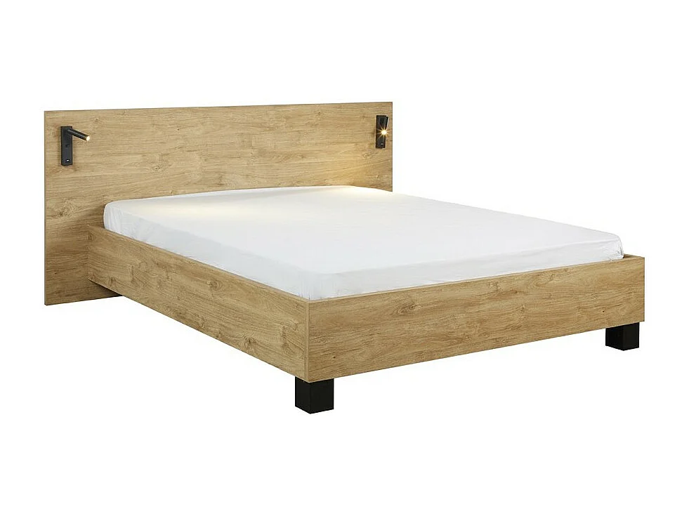 Letto adulto 140x200 collezione MORGANE con illuminazione applicata orientabile integrata - Colore rovere dorato.