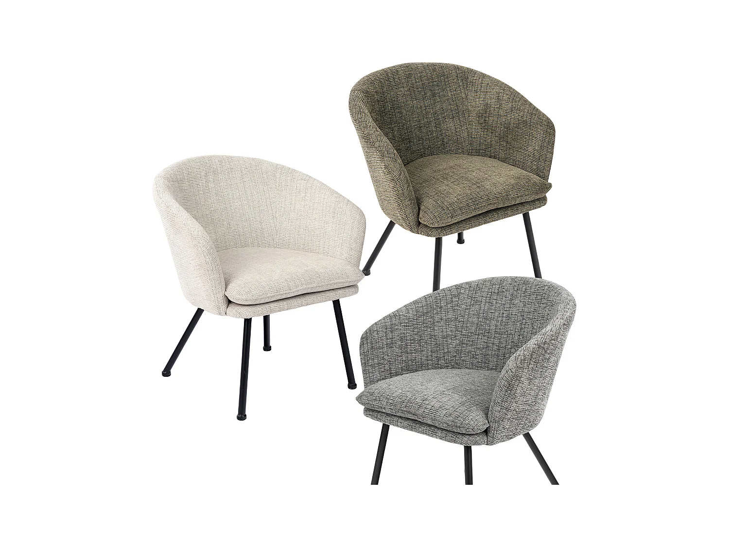 Lot de 3 chaises de salle à manger en tissu scandinave,DIXIER