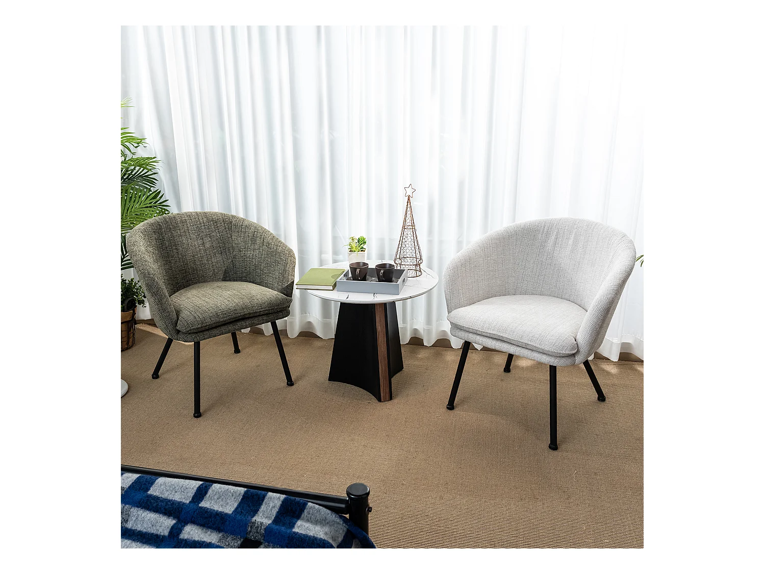 Lot de 2 chaises de salle à manger en tissu scandinave,DIXIER
