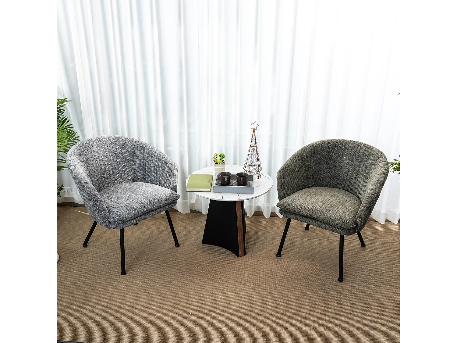 Lot de 2 chaises de salle à manger en tissu scandinave,DIXIER