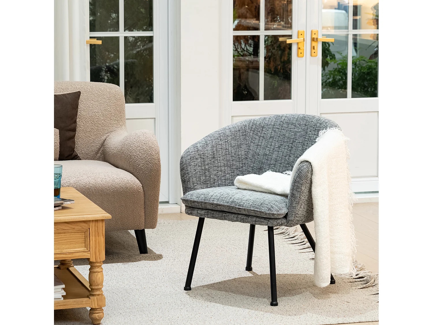 Lot de 2 chaises de salle à manger en tissu scandinave,DIXIER