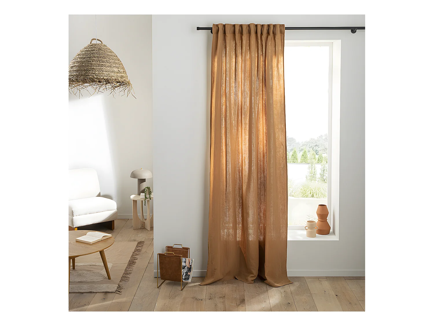 Rideau uni en gaze de coton pattes cachées à l'unité 140x260cm camel