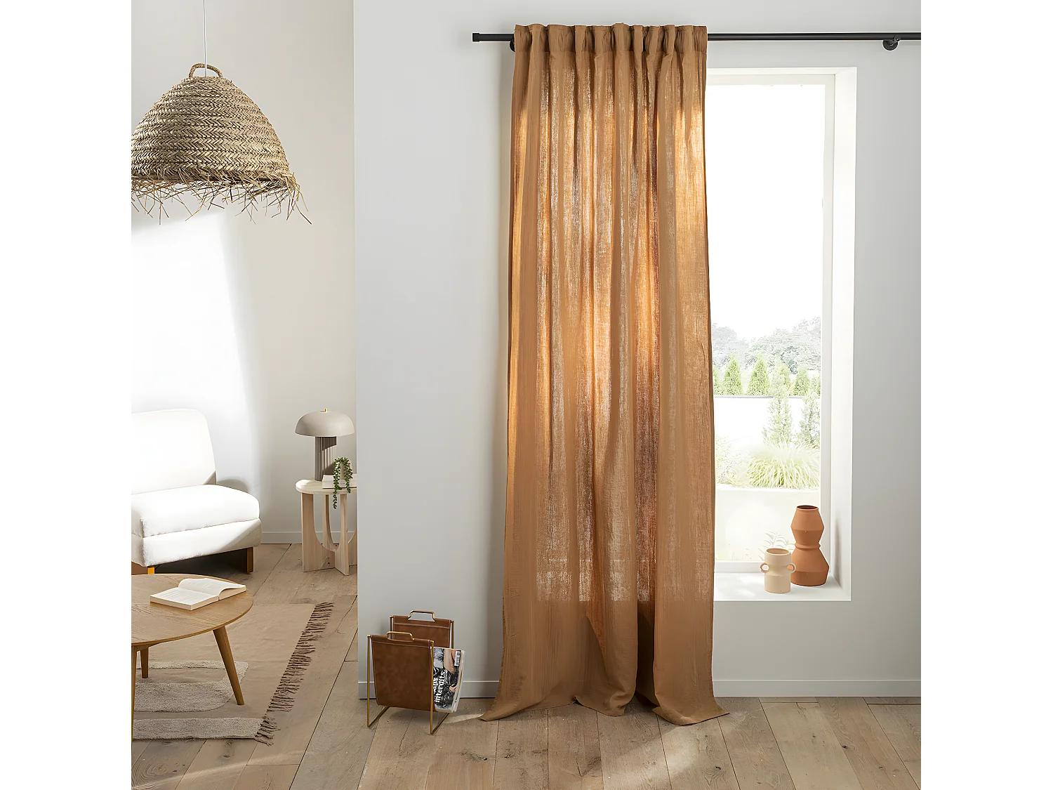 Rideau uni en gaze de coton pattes cachées à l'unité 140x260cm camel