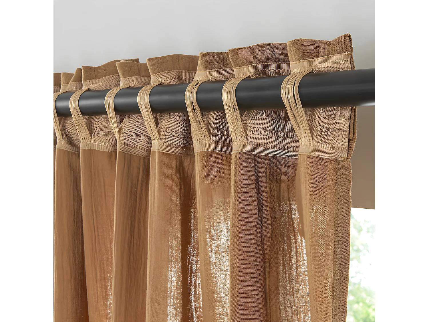 Rideau uni en gaze de coton pattes cachées à l'unité 140x260cm camel
