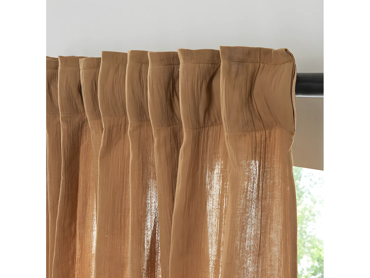 Rideau uni en gaze de coton pattes cachées à l'unité 140x260cm camel