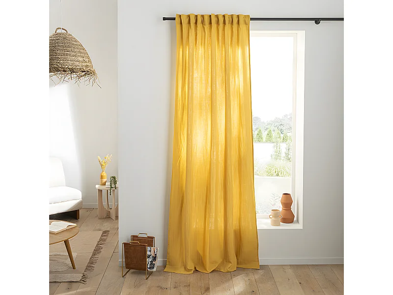 Rideau uni en gaze de coton pattes cachées à l'unité 140x260cm jaune