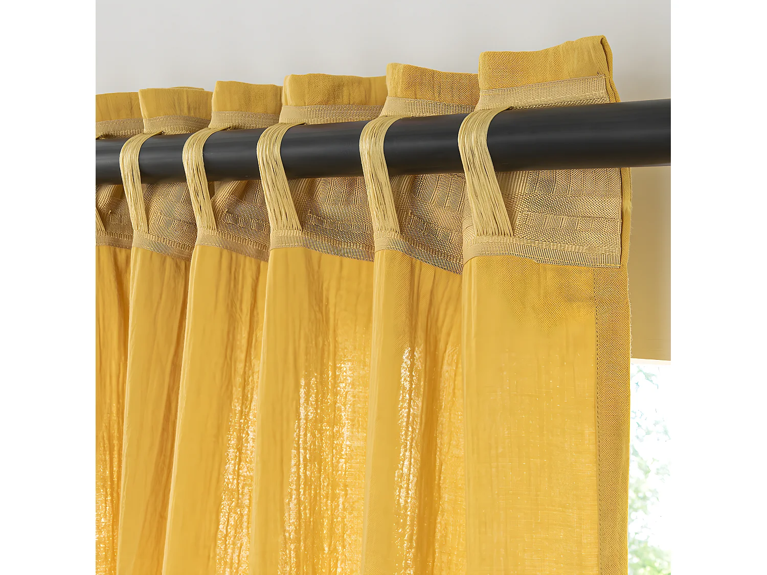 Rideau uni en gaze de coton pattes cachées à l'unité 140x260cm jaune