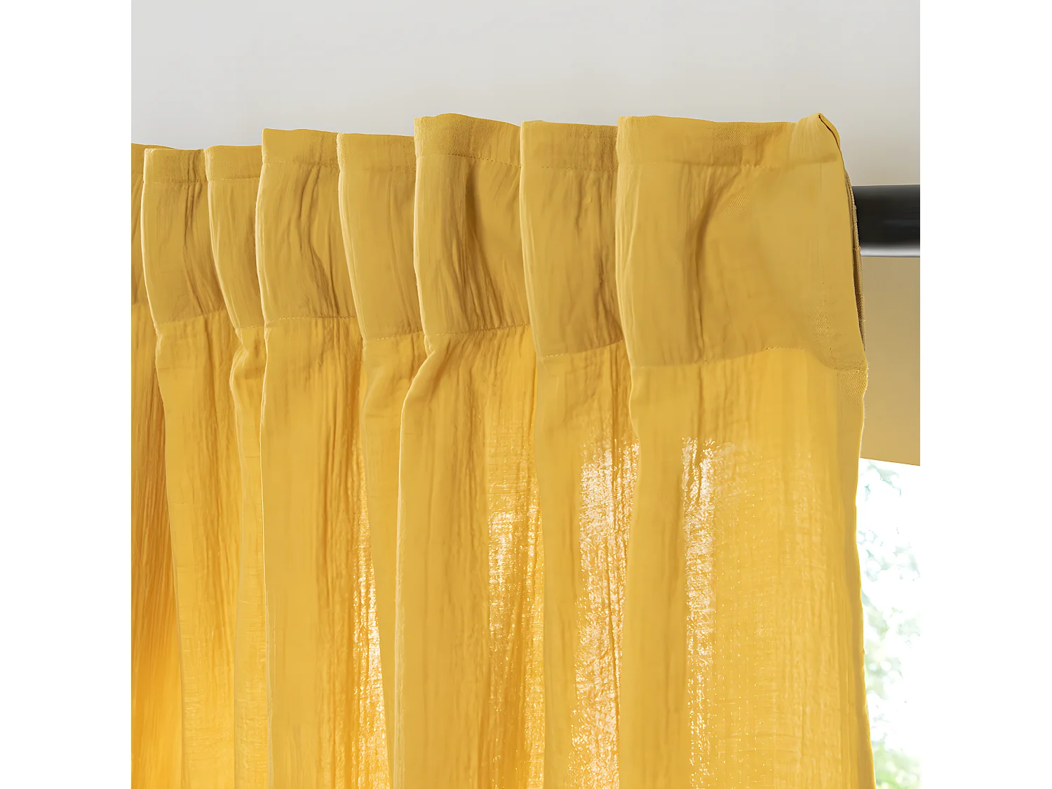 Rideau uni en gaze de coton pattes cachées à l'unité 140x260cm jaune