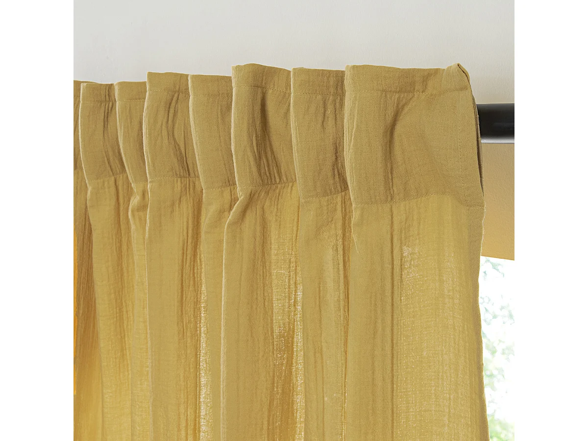 Rideau uni en gaze de coton pattes cachées à l'unité 140x260cm jaune