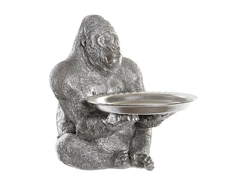 FIGURA RESINA 38X55X52 GORILA PLATEADO